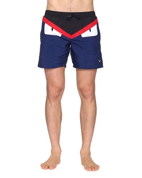 Fendi Monster Eyes Swim Trunks, Blue 